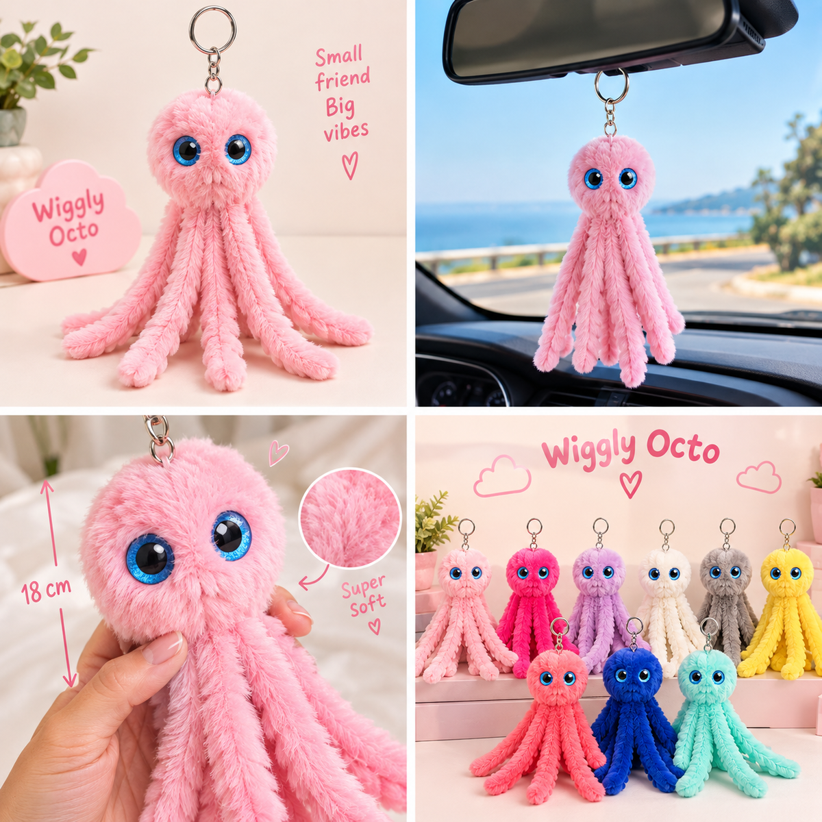 Wiggly Octo™ – Cute Plush Car Buddy 🐙