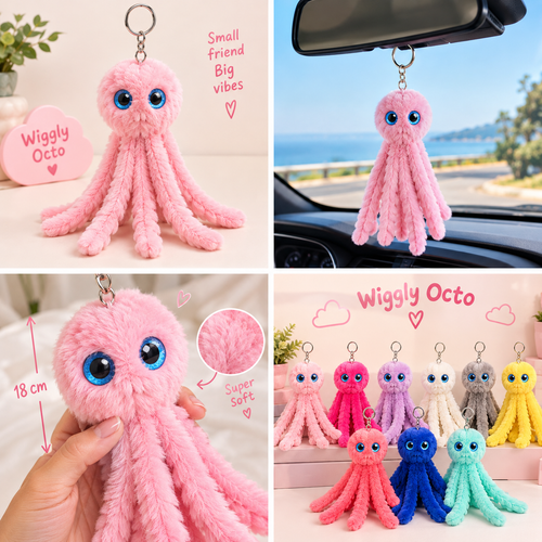 Wiggly Octo™ – Cute Plush Car Buddy 🐙